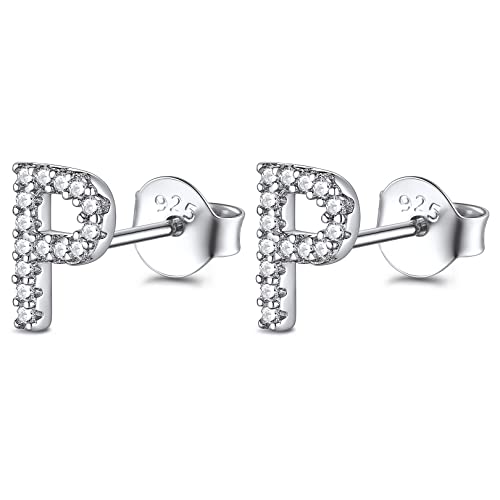 FOCALOOK Zirkonia Buchstabe Ohrringe Damen Mädchen Silber 925 Letter P Ohrstecker Initiale Ohr Piercing Funkelnde Stud Earrings Schmuck für Freundin Ehefrau von FOCALOOK