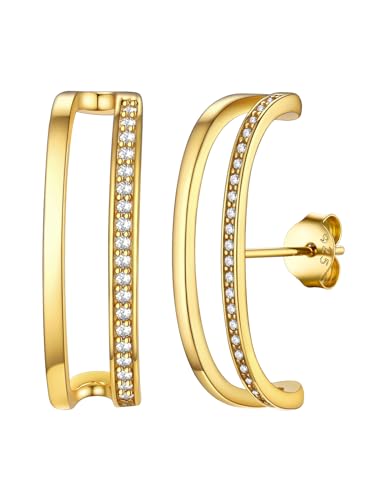 FOCALOOK Zirkonia Ohrringe Gold Ohrstecker Gold C förmige Ohrringe Piercing Ohr Ohrstecker Silber 925 Damen Ohrhänger Ohrstecker Schmuckstück Goldschmuck Frauen von FOCALOOK