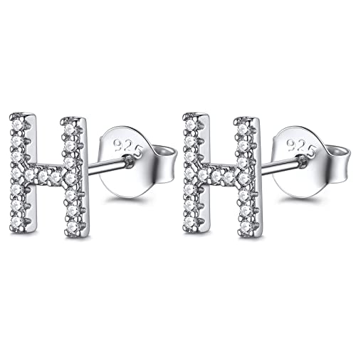 FOCALOOK Zirkonia Ohrstcker Buchstabe H 925 Sterlingsilber - Damen Initiale Stud Ohrringe Alphabet Letter Ohr Piercing Ohr Schmuck Accessoire für Mädchen Frauen von FOCALOOK