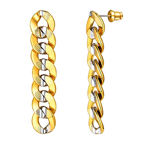 FOCALOOK baumeln Ohrringe Damen 18k vergoldet zweifarbig Panzerkette Design lange Ohrringe mit 925 Silber Nadel trendiger Ohrstecker Ohrschmuck für Valentinstag von FOCALOOK