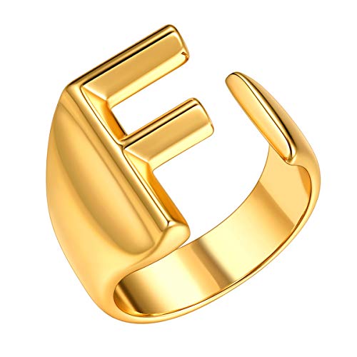 FOCALOOK goldfarbener Offener Ring mit Anfangsbuchstabe F für Frauen Mädchen 18k vergoldet Initiale Alphabet Knöchel Ring Fashion Statement Ring Modeschmuck Accessoire von FOCALOOK