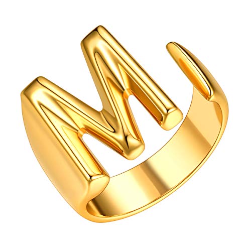 FOCALOOK goldfarbener Offener Ring mit Anfangsbuchstabe M für Frauen Mädchen 18k vergoldet Initiale Alphabet Knöchel Ring Fashion Statement Ring Modeschmuck Accessoire von FOCALOOK