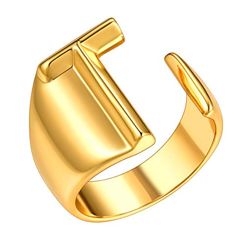 FOCALOOK goldfarbener Offener Ring mit Anfangsbuchstabe T für Frauen Mädchen 18k vergoldet Initiale Alphabet Knöchel Ring Fashion Statement Ring Modeschmuck Accessoire von FOCALOOK