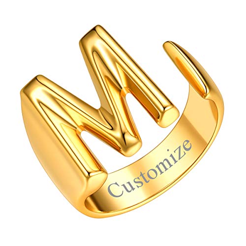 FOCALOOK goldfarbener personalisiert Offener Ring mit Anfangsbuchstabe M für Frauen Mädchen 18k vergoldet Initiale Alphabet Knöchel Ring Fashion Statement Ring Modeschmuck Accessoire von FOCALOOK