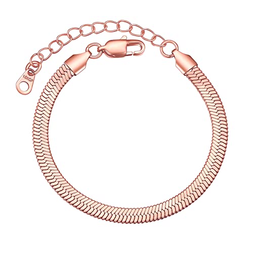 FOCALOOK klassische Schlangenkette Armband 5mm breit Rosegold vergoldet Flache Gliederarmband 16+5cm verstellbar Damen Mädchen Handgelenk Kette Modeschmuck Accessoire von FOCALOOK