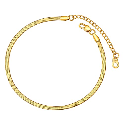 FOCALOOK klassische Schlangenkette Fußkette 22+5cm/3mm verstellbar Fußband 18k vergoldet Knöchel Armband schlicht Sommer Strand Fußkette Schmuck für Damen Mädchen von FOCALOOK