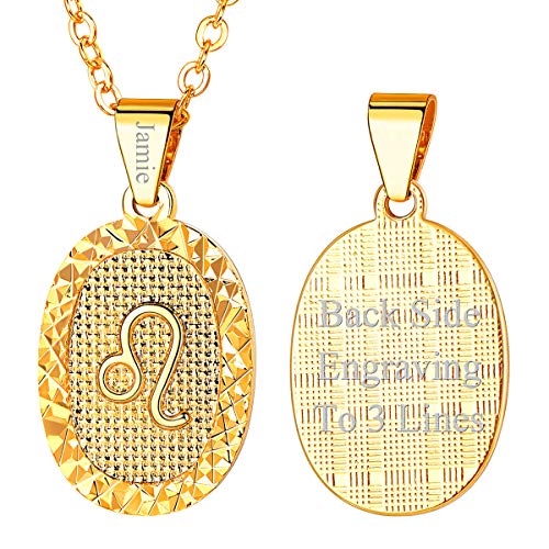 FOCALOOK personalisiert Astrologische Kette Horoskop Sternzeichen Löwe Oval Anhänger Halskette 18K vergoldet 55cm Rolokette Konstellation Sternbild Modeschmuck Accessoire für Mädchen Frauen von FOCALOOK