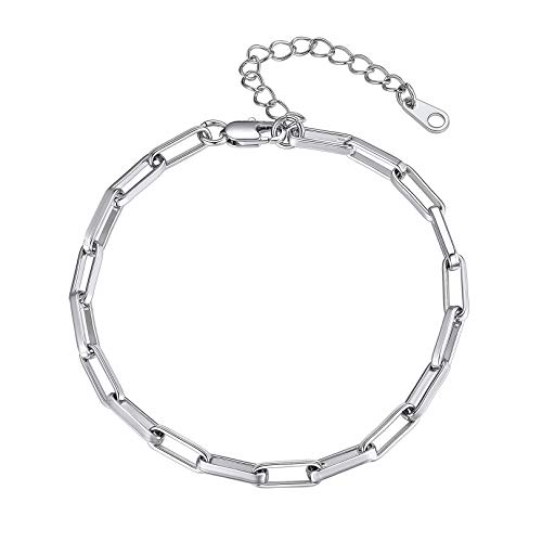 FOCALOOK platiniert Fußkette für Damen Mädchen 4mm breit 22+5cm Ankerkette Fußkettchen klassische Knöchel Armband verstellbar Sommer Strand Schmuck Accessoire von FOCALOOK