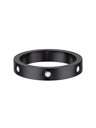 FOCALOOK Damen Ring Herren Ring Ring Schwarz Edelstahl Ringe Verlobungsring 49mm Solitär Ring 4mm breit Eheringe Partner Ringe Antragsring mit CZ Ring Schmuck für Verlobung Hochzeit von FOCALOOK