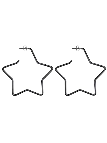 FOCALOOK Schwarze Ohrringe Damen Große Sternohrringe Open Hoops Earrings Stern Ohrringe Hängend Außendurchmesser 60mm y2k Accessories Earrings Schmuck für Party von FOCALOOK
