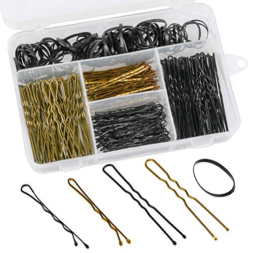 FOCCTS 300 Stück Haarspangen und U Haarnadel und 100 Stück Haargummi mit Aufbewahrungsbox für Mädchen und Frauen, Gold und Schwarz FOCCTS 300 Stück Haarspangen und U Haarnadel und 100 Stück Haargummi mit Aufbewahrungsbox für Mädchen und Frauen, Gold und Schwarz von FOCCTS