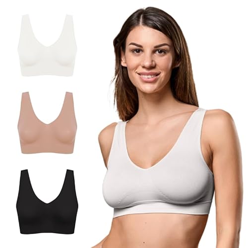 FOCENZA BH Damen Ohne Bügel, Seamless BH mit Breitem Riemen aus Stretch-Mikrofaser, 3 Stück Set, Made in Italy (Schwarz-Weiß-Nude, S/M) von FOCENZA
