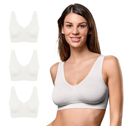 FOCENZA BH Damen Ohne Bügel, Seamless BH mit Breitem Riemen aus Stretch-Mikrofaser, 3 Stück Set, Made in Italy (Weiß, L/XL) von FOCENZA