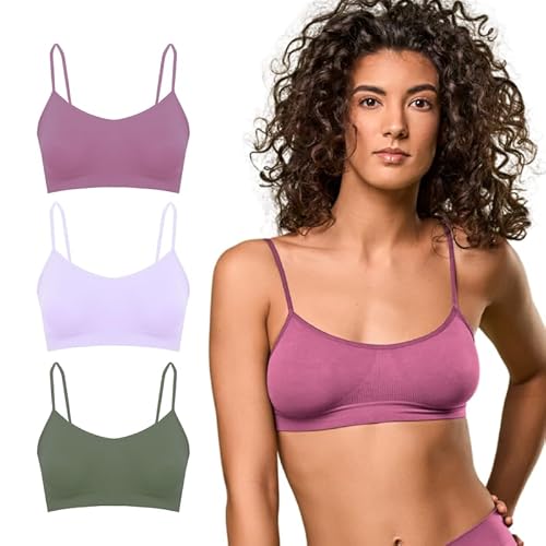 FOCENZA BH Damen Ohne Bügel, Seamless BH mit Schmaler Schultergurt aus Stretch-Mikrofaser, 3 Stück Set, Made in Italy (Oliven-Mauve-Lavendel, S/M) von FOCENZA