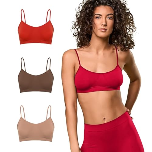 FOCENZA BH Damen Ohne Bügel, Seamless BH mit Schmaler Schultergurt aus Stretch-Mikrofaser, 3 Stück Set, Made in Italy (Rot-Schokoladen-Nude, L/XL) von FOCENZA