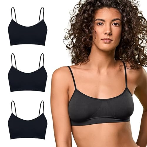 FOCENZA BH Damen Ohne Bügel, Seamless BH mit Schmaler Schultergurt aus Stretch-Mikrofaser, 3 Stück Set, Made in Italy (Schwarz, S/M) von FOCENZA