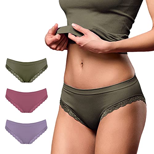 FOCENZA Slip Damen Spitze Feinripp, Nahtlose Technologie, Made in Italy (Olive – Mauve – Lavender, SM) von FOCENZA