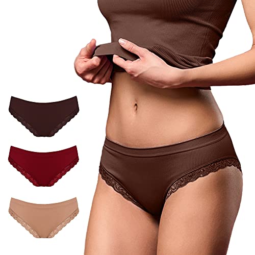 FOCENZA Slip Damen Spitze Feinripp, Nahtlose Technologie, Made in Italy (Red – Chocolate – Nude, SM) von FOCENZA