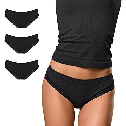 FOCENZA Slip Damen Spitze Feinripp, Nahtlose Technologie, Made in Italy (Black, SM) von FOCENZA