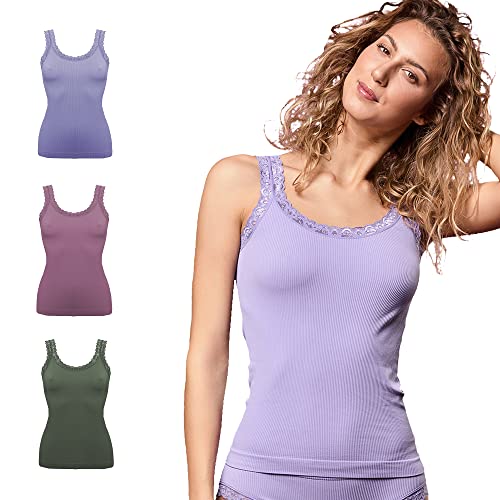 FOCENZA Tanktop mit Spitzenträgern, Nahtlose Technologie, Made in Italy (Olive – Mauve – Lavender, LXL) von FOCENZA