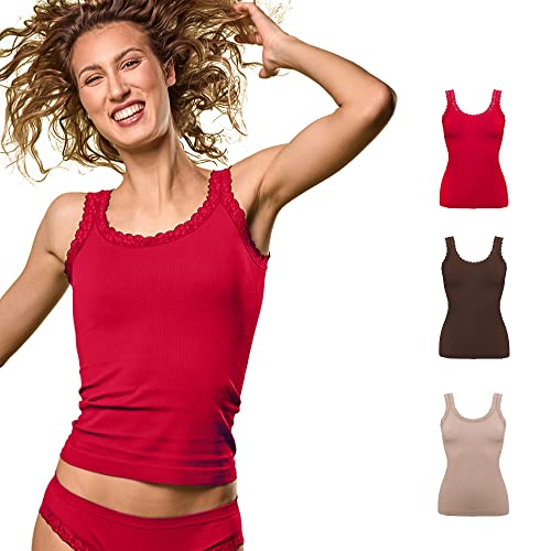 FOCENZA Tanktop mit Spitzenträgern, Nahtlose Technologie, Made in Italy (Red – Chocolate – Nude, SM) von FOCENZA