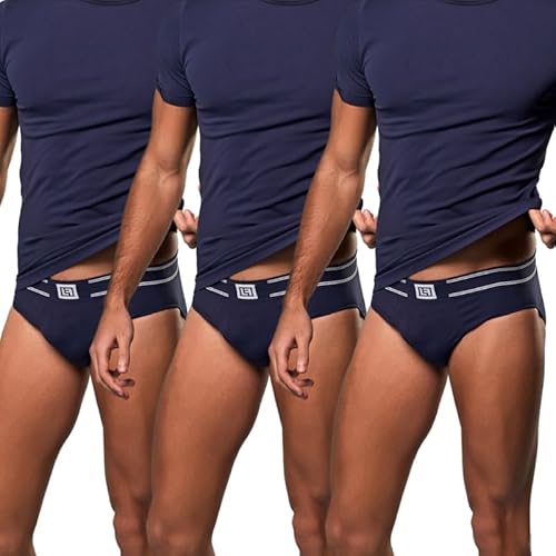 FOCENZA Herren Slip aus Weicher Stretch-Mikrofaser Seamless, Unterwäsche für Herren mit Elastischem Logoband, 3 Stück Set, Made in Italy (Blau, XXL) von FOCENZA