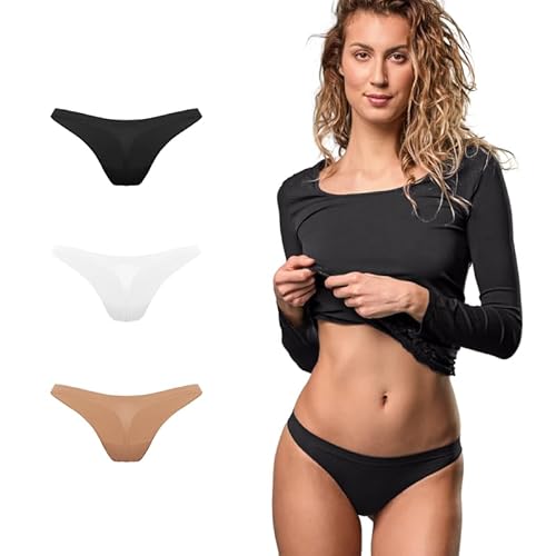 FOCENZA Tanga Damen aus Weicher Stretch-Mikrofaser mit Flachen Nähten, Slip Damen Bequeme und Elastische, 3 Stück Set, Made in Italy (Schwarz-Weiß-Nude, L/XL) von FOCENZA