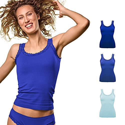 FOCENZA Tanktop mit Spitzenträgern, Nahtlose Technologie, Made in Italy (Light Blue – Bluette – Alaska, SM) von FOCENZA