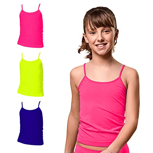 FOCENZA Tanktops für Mädchen aus Mikrofaser mit dünnen Trägern, elastisch und bequem, Multipack mit 3 Stück in verschiedenen Farben, hergestellt in Italien, Bubble Fluo-Gelb Fluo-Bluette, S von FOCENZA