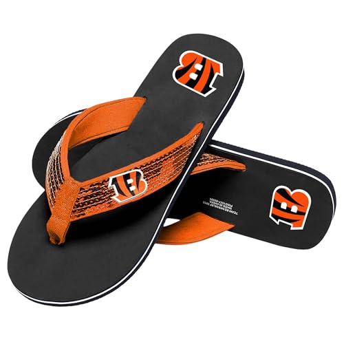 FOCO Damen NFL Team Logo Pailletten Riemen Sandalen Flip Flops von FOCO