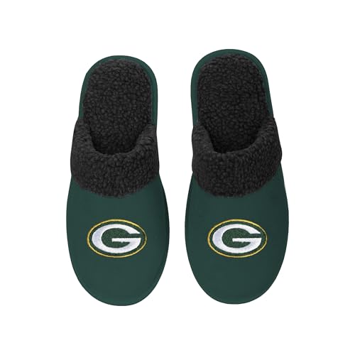 FOCO Herren-Hausschuhe mit NFL-Motiv, Team-Farbe, Wildleder, Sherpa-Scuff, Green Bay Packers, Small von FOCO