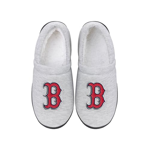 FOCO Herren MLB Team Big Logo Grau Sweatshirt Sherpa Mokassins Erwachsene Hausschuhe, Boston Red Sox, X-Large von FOCO
