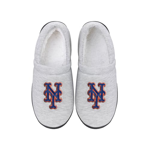 FOCO Herren MLB Team Big Logo Grau Sweatshirt Sherpa Mokassins Erwachsene Hausschuhe, New York Mets, Small von FOCO