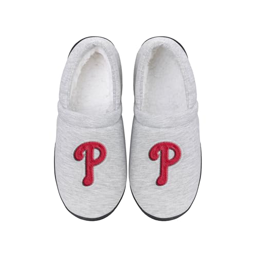 FOCO Herren MLB Team Big Logo Grau Sweatshirt Sherpa Mokassins Erwachsene Hausschuhe, Philadelphia Phillies, Small von FOCO