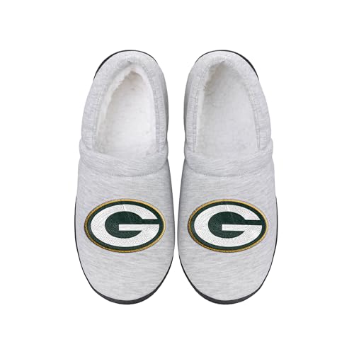 FOCO Herren NFL Team Big Logo Grau Sweatshirt Sherpa Mokassins Erwachsene Unisex Hausschuhe, Green Bay Packers, X-Large von FOCO