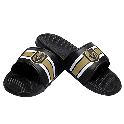 FOCO Herren Sport-Slipper mit Klettverschluss, Vegas Golden Knights NHL Sportslide, gestreift, Größe S, Schwarz – Legacy Stripe von FOCO