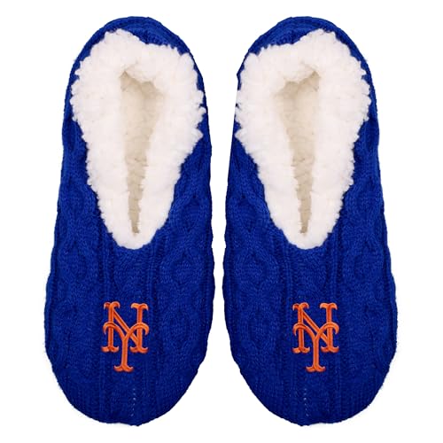 FOCO MLB Big Logo Cable Knit Damen Footy Hausschuhe, New York Mets, One Size von FOCO