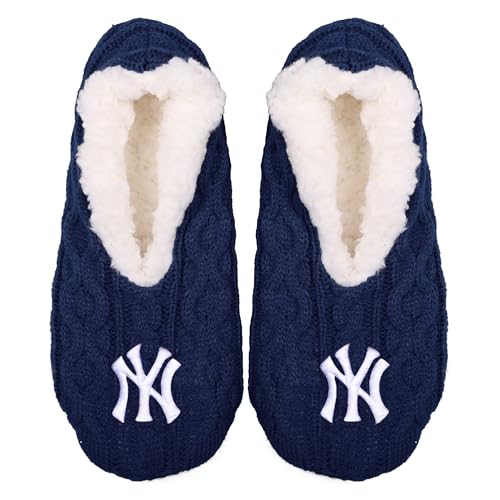 FOCO MLB Big Logo Cable Knit Damen Footy Hausschuhe, New York Yankees, One Size von FOCO