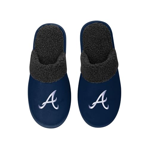 FOCO MLB Herren-Hausschuhe mit großem Logo, Veloursleder, Sherpa-Scuff, Atlanta Braves, Small von FOCO