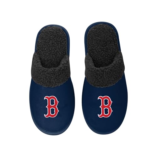 FOCO MLB Herren-Hausschuhe mit großem Logo, Veloursleder, Sherpa-Scuff, Boston Red Sox, Small von FOCO