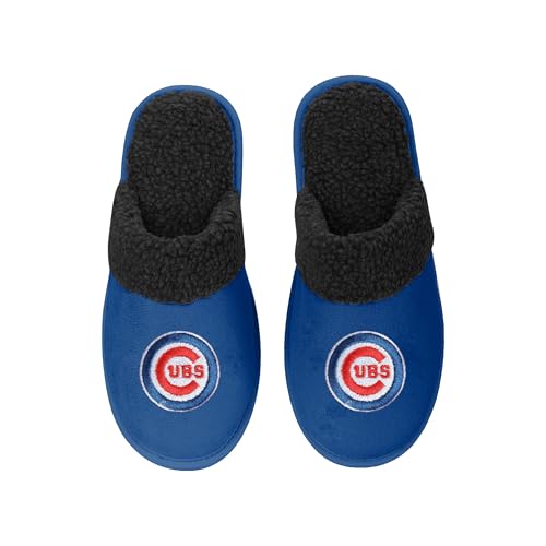FOCO MLB Herren-Hausschuhe mit großem Logo, Veloursleder, Sherpa-Scuff, Chicago Cubs, Large von FOCO