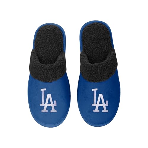 FOCO MLB Herren-Hausschuhe mit großem Logo, Veloursleder, Sherpa-Scuff, Los Angeles Dodgers, Small von FOCO