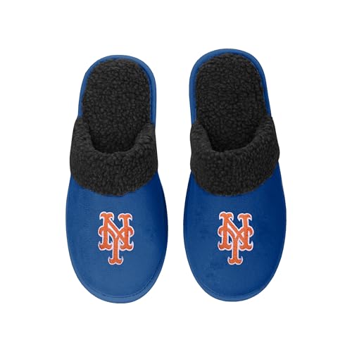FOCO MLB Herren-Hausschuhe mit großem Logo, Veloursleder, Sherpa-Scuff, New York Mets, Small von FOCO