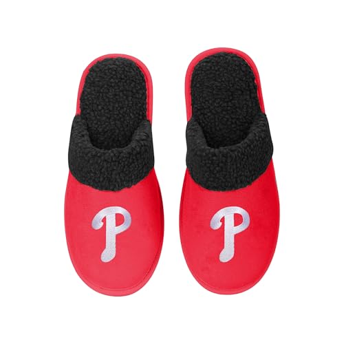 FOCO MLB Herren-Hausschuhe mit großem Logo, Veloursleder, Sherpa-Scuff, Philadelphia Phillies, Small von FOCO