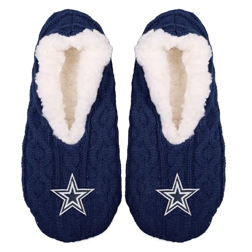FOCO NFL Big Logo Cable Knit Damen Footy Hausschuhe, Dallas Cowboys, One Size von FOCO