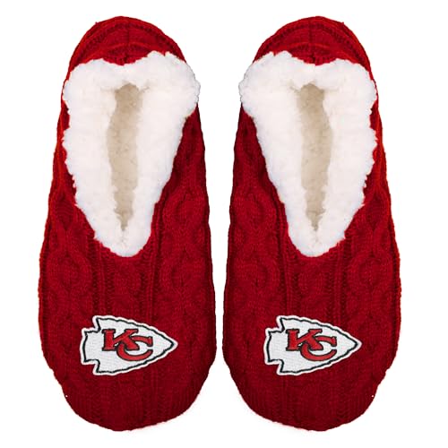 FOCO NFL Big Logo Cable Knit Damen Footy Hausschuhe, Kansas City Chiefs, One Size von FOCO