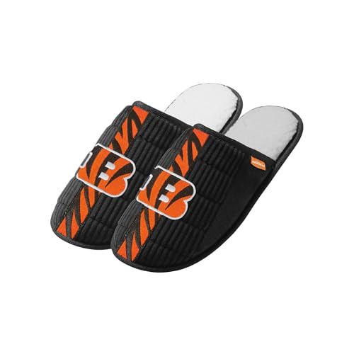 FOCO NFL Herren Offiziell lizenziertes Primary Logo Game Day Team Color Fußball Sherpa Slide Slipper, Cincinnati Bengals - Schwarz, 45/46 EU von FOCO
