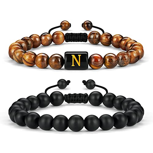 Tigerauge-Armbänder für Herren – Herren-Perlenarmband, Initialen-Armband für Herren, Perlen, Buchstabe N, Perlenarmband, Herren, Angstarmband, verstellbare Perlenarmbänder für Männer, Schmuck Tigerauge-Armbänder für Herren – Herren-Perlenarmband, Initialen-Armband für Herren, Perlen, Buchstabe N, Perlenarmband, Herren, Angstarmband, verstellbare Perlenarmbänder für Männer, Schmuck von FOCOOG