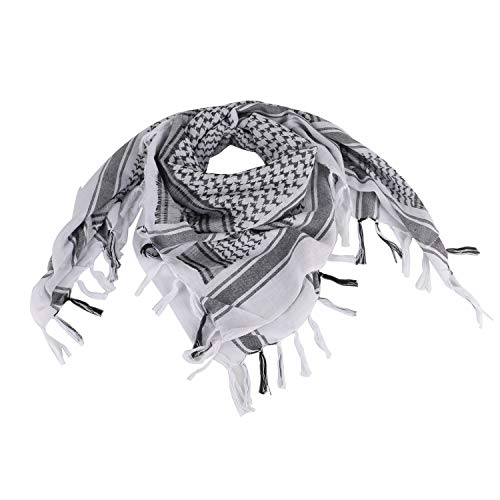 FOCUHUNTER Shemagh Schal Military Tactical Desert Keffiyeh Schal Head Neck Schal Baumwolle 43x43 Zoll Bunte arabische Schals Wrap mit Quaste für Männer & Frauen (Weiß) von FOCUHUNTER