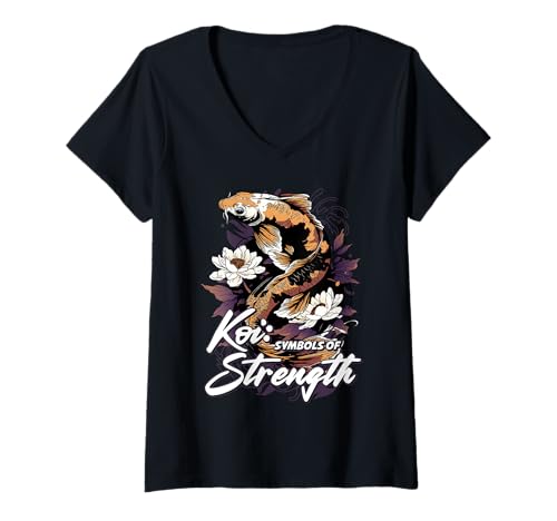 Damen Koi: Symbols of Strength T-Shirt mit V-Ausschnitt von FOE OVERFLOW